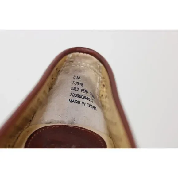 Women’s Frye Penny Loafers Dalia Brown Leather Perforated Shoes Flat Preppy 8 M - Picture 5 of 12